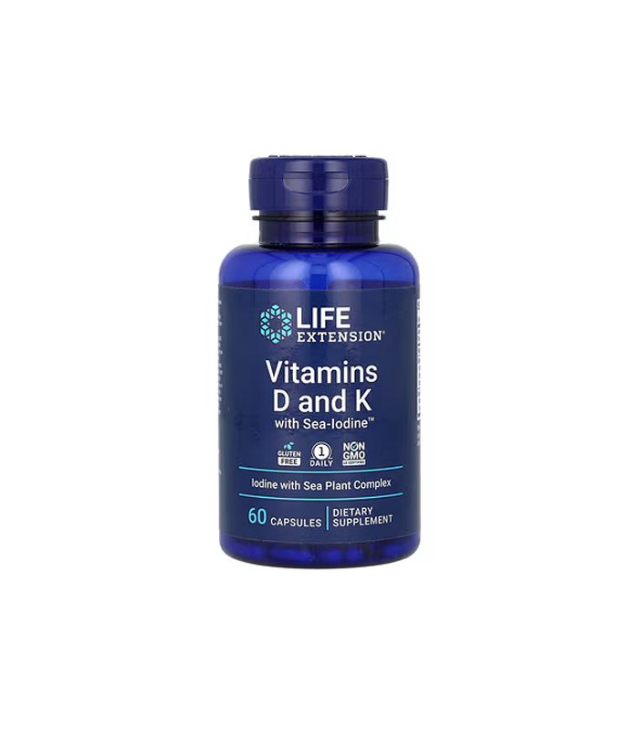 Life Extension, Vitamins D and K with Sea-Iodine, 60 Capsules