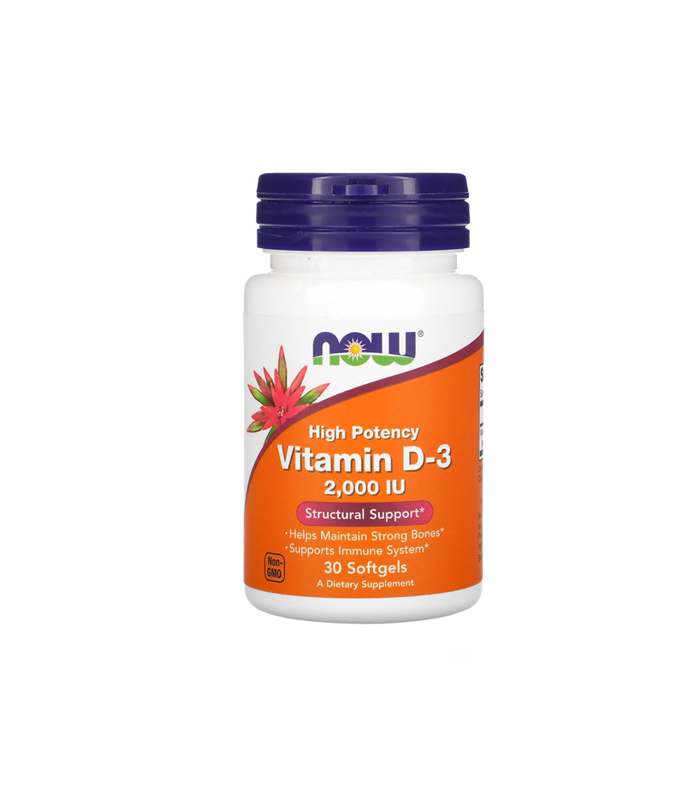 NOW High Potency Vitamin D-3 2000 IU, Structural Support, 30 Softgel
