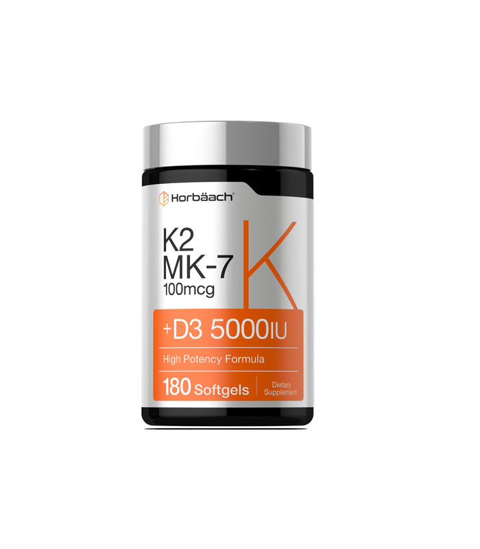 Horbaach Vitamin K2 MK-7 100mcg + D3 5000 IU (180 Softgels)