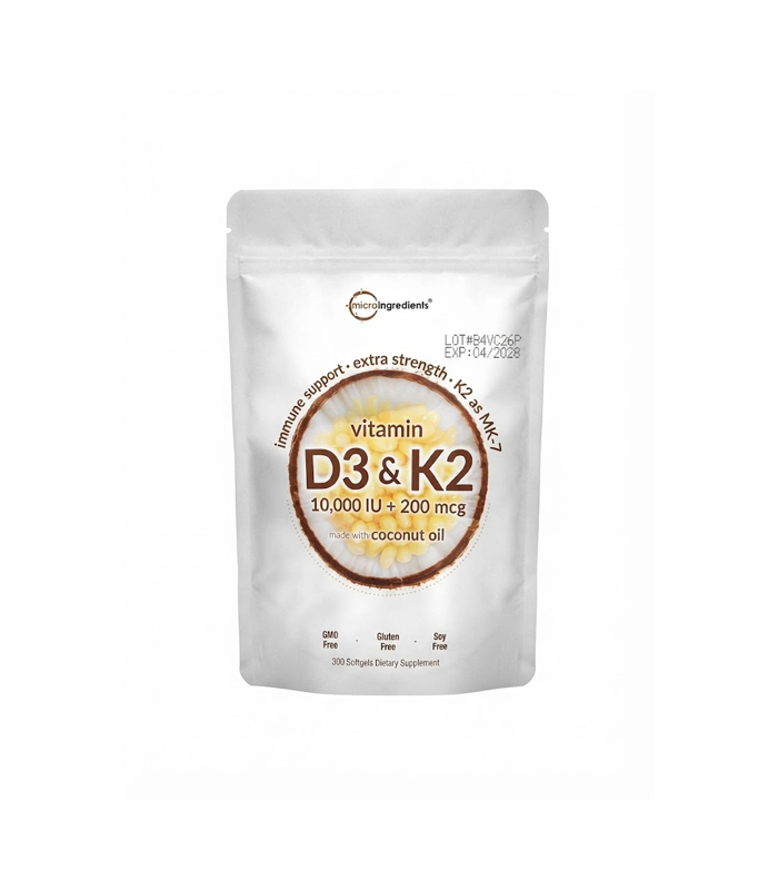 Micro Ingredients Vitamin D3 + K2 (10,000 IU & 200 mcg) 300 Softgels
